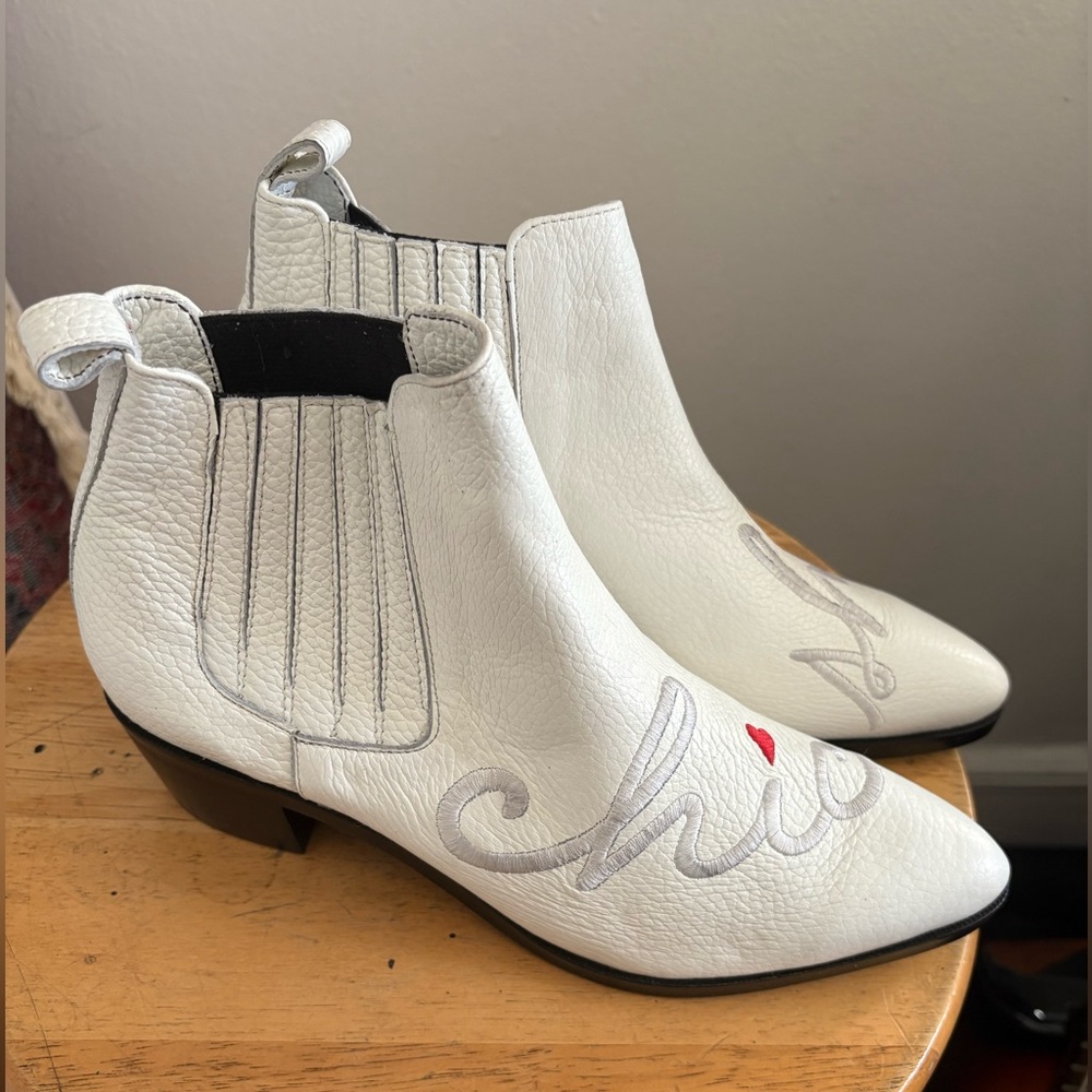Modern Vice “Chic Sh❗️t” White Ankle Boots with Red and Silver Accents - Picture 2 of 3